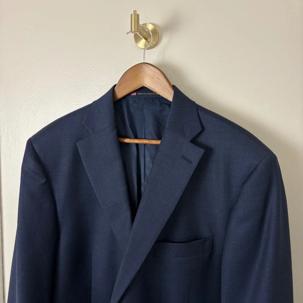 Hart Schaffner Marx Men Navy Blue Wool Blazer Jacket USA Office Classic 50 chest
